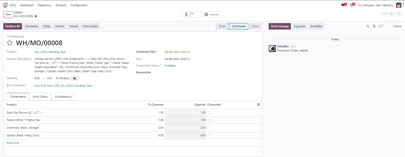 CPQ Software Linked with Odoo Manufacturing