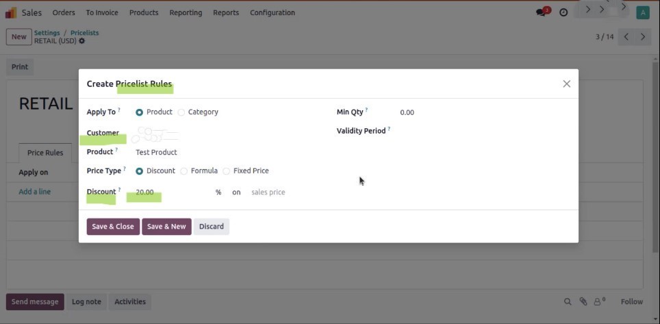 Apply Custom Rules for Customer on default Odoo Pricelist